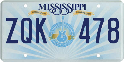 MS license plate ZQK478