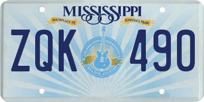 MS license plate ZQK490