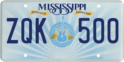 MS license plate ZQK500