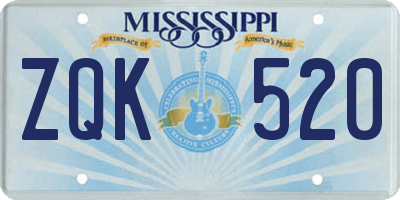 MS license plate ZQK520