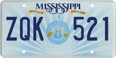 MS license plate ZQK521