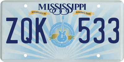 MS license plate ZQK533