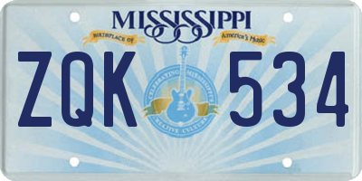 MS license plate ZQK534