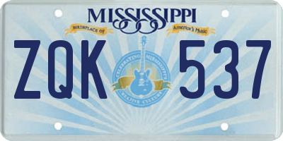 MS license plate ZQK537