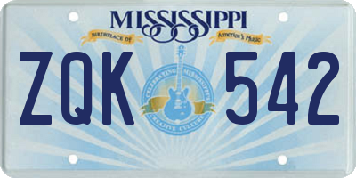 MS license plate ZQK542