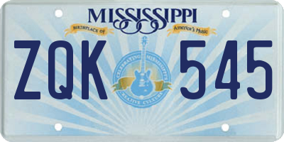 MS license plate ZQK545