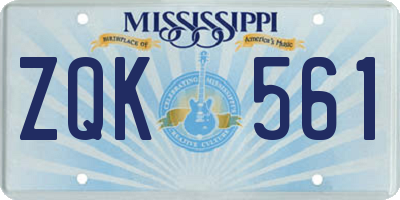 MS license plate ZQK561