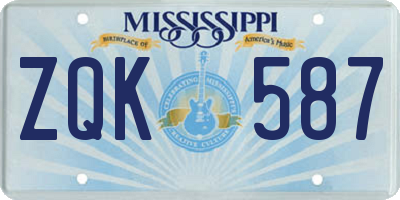 MS license plate ZQK587
