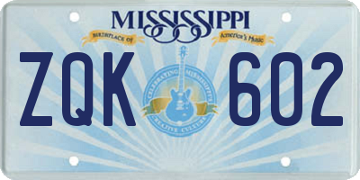 MS license plate ZQK602