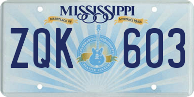 MS license plate ZQK603