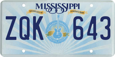 MS license plate ZQK643