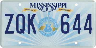 MS license plate ZQK644