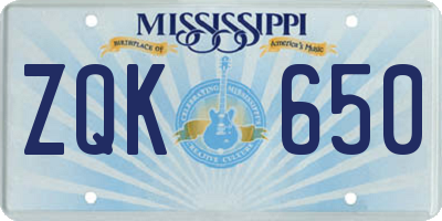 MS license plate ZQK650
