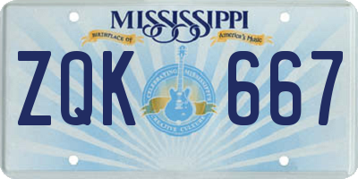 MS license plate ZQK667