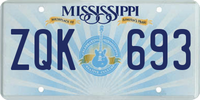 MS license plate ZQK693