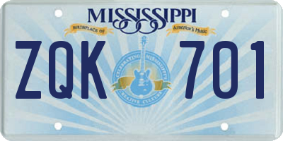 MS license plate ZQK701