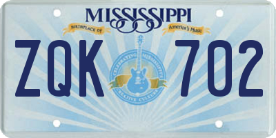 MS license plate ZQK702