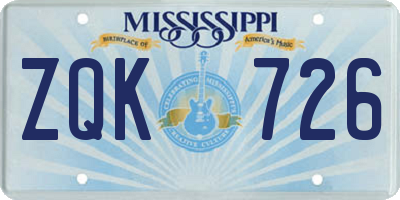 MS license plate ZQK726