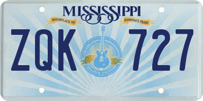 MS license plate ZQK727