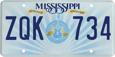MS license plate ZQK734