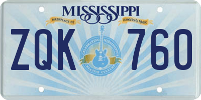 MS license plate ZQK760