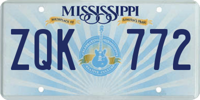 MS license plate ZQK772