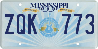 MS license plate ZQK773