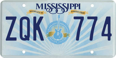 MS license plate ZQK774