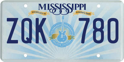 MS license plate ZQK780
