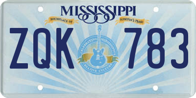 MS license plate ZQK783