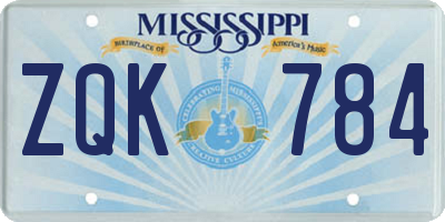 MS license plate ZQK784