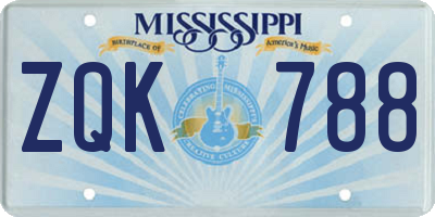 MS license plate ZQK788