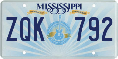 MS license plate ZQK792
