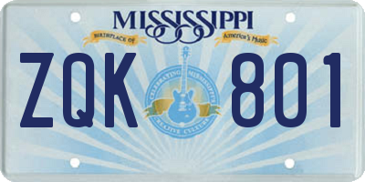 MS license plate ZQK801