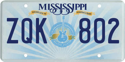 MS license plate ZQK802