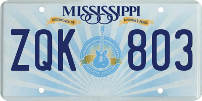 MS license plate ZQK803