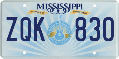 MS license plate ZQK830