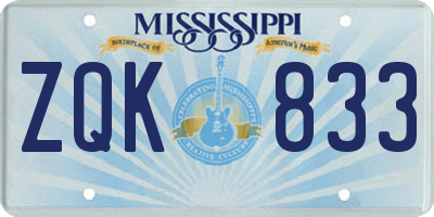 MS license plate ZQK833