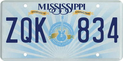 MS license plate ZQK834