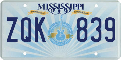 MS license plate ZQK839