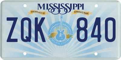 MS license plate ZQK840
