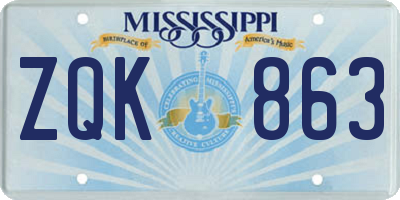 MS license plate ZQK863