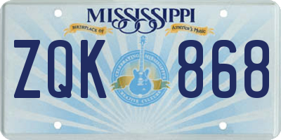 MS license plate ZQK868