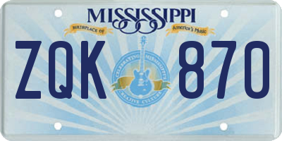 MS license plate ZQK870