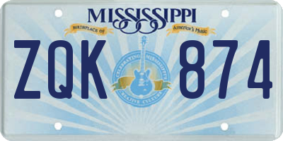 MS license plate ZQK874