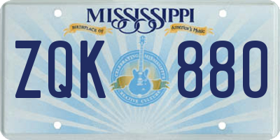 MS license plate ZQK880