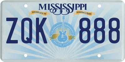 MS license plate ZQK888