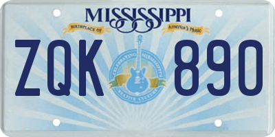 MS license plate ZQK890