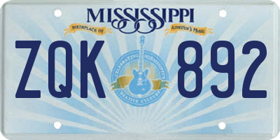 MS license plate ZQK892