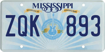 MS license plate ZQK893
